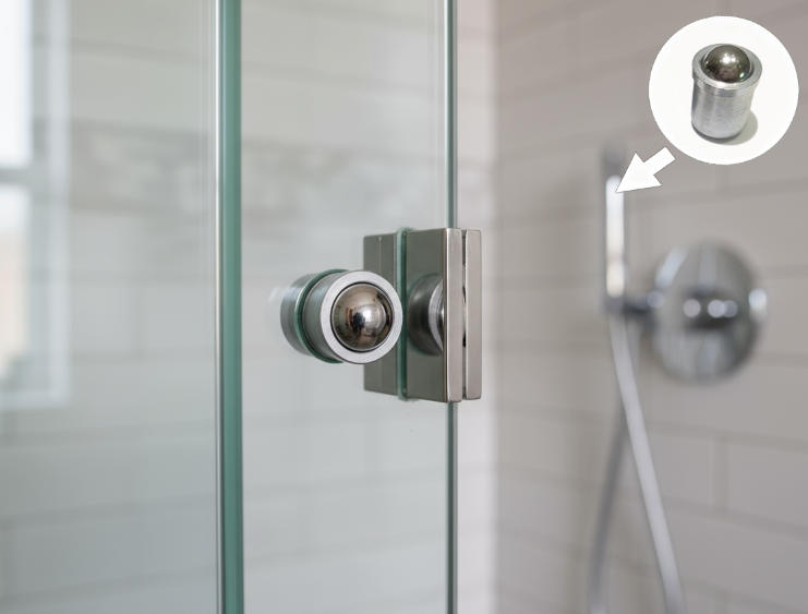Experience the revolutionary shower door closure system powered by spring plunger technology. The precisely designed ball plunger provides progressive damping as the door approaches the frame, achieving perfect quiet operation. High-quality stainless stee